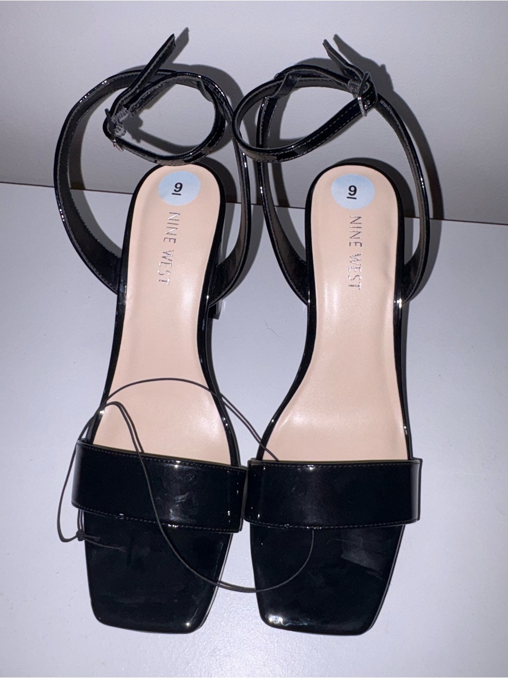 Nine West Black Patent Square-Toe Ankle-Strap Heels